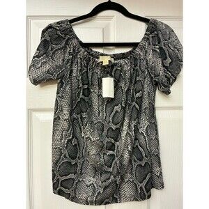 Michael Michael Kors Snakeskin Print Blouse Top Size L Puff Sleeve NWT